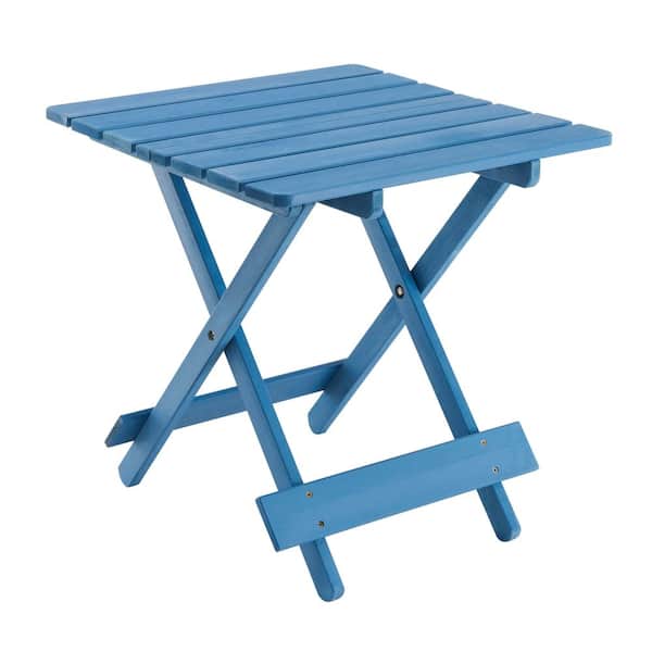 Unbranded Square Solid Wood Outdoor Side Table, Folding Table for Backyard Balcony, Blue