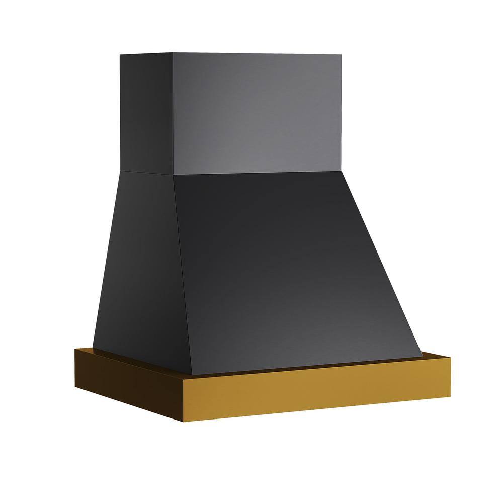 36" Titanium Stainless Steel Wall Mounted Range Hood with Gold Accents