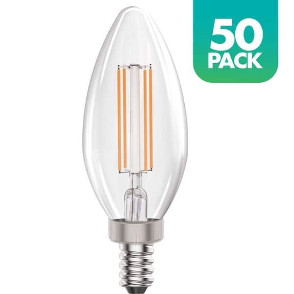 Simply Conserve 40-Watt Equivalent Dimmable E12 Filament Candle LED Light Bulb, 2700K Warm White Light, 50-Pack