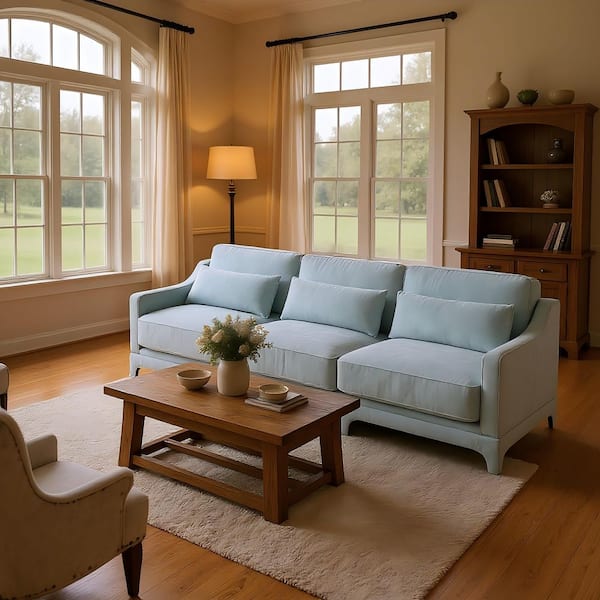 WBKZMS 105.9 in. Straight Arm 3-Piece Chenille Modular Sectional Sofa with Comfort and 3-Seater in Powder Blue