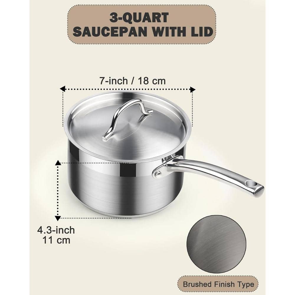 3-Quart Silver Stainless Steel Saucier with Lid