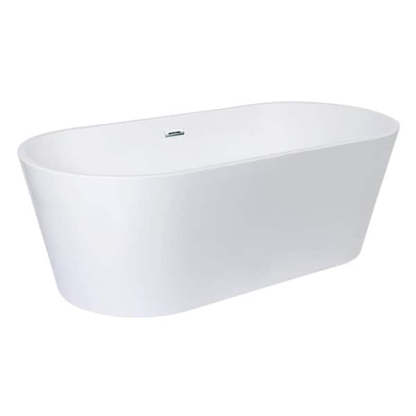 Kingston Brass Aqua Eden 55 in. x 30 in. Acrylic Freestanding Soaking Bathtub in Glossy White with Built-In Overflow Drain