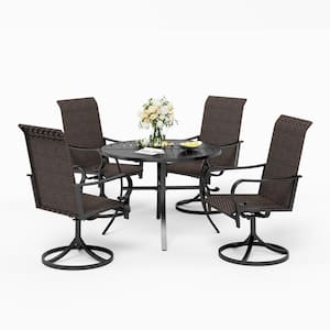 5-Piece Rattan Patio Outdoor Dining Set with Round Table and High-back Swivel Chairs