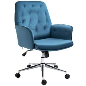 Blue Velvet Fabric Desk Chairs with Adjustable Height and Padded Armrests