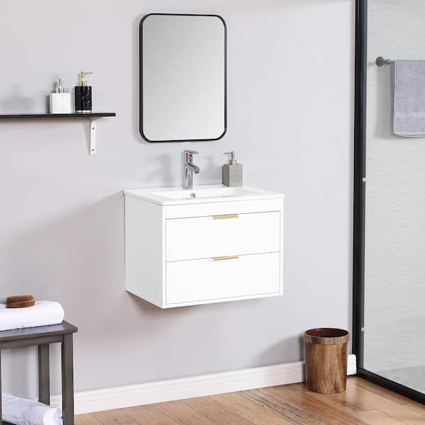 Aosspy Modern 24.2 in. W x 17.72 in. D x 18.7 in. H Freestanding Bath Vanity in White with White Ceramic Top