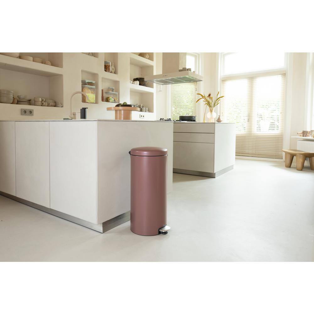 Satin Taupe 8-Gallon Fingerprint Resistant Step-On Trash Can