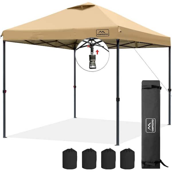 10 ft. x 10 ft. Kahaki Pop up Canopy Tent with 3-Adjustable Heights, Wheeled Carry Bag, Bonus 8-Stakes and 4-Ropes