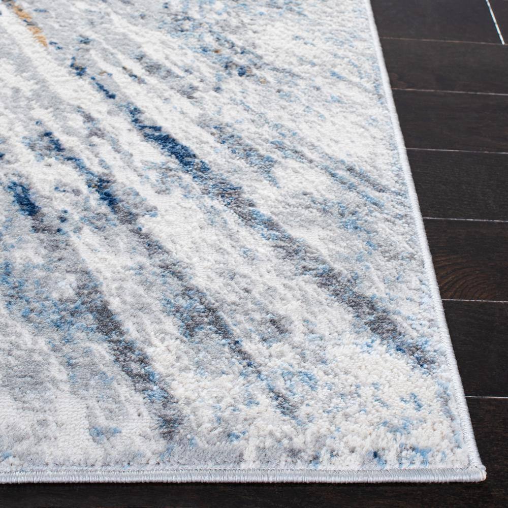Amelia Round Grey and Blue Abstract Synthetic Rug