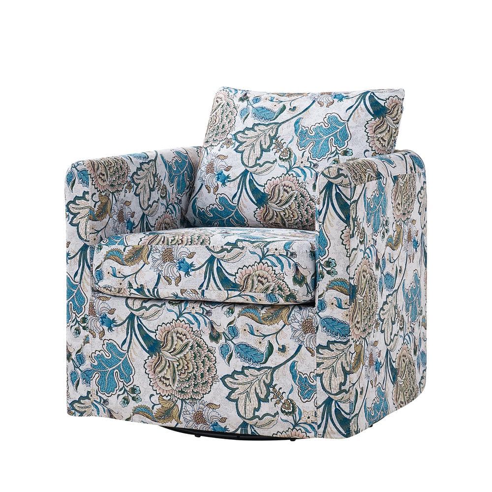 JAYDEN CREATION Benjamin Blue Modern Slipcovered Upholstered Swivel ...