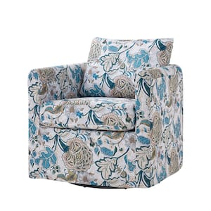 Benjamin Blue Modern Slipcovered Upholstered Swivel Chair