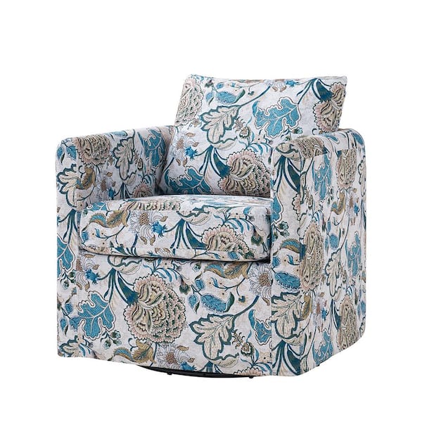 JAYDEN CREATION Benjamin Blue Modern Slipcovered Upholstered Swivel Chair