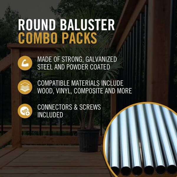 NUVO IRON 26 in x 1 in Round Baluster And Connector Combo Kit for Decks And Stairs