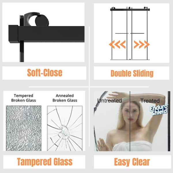 58 in.-60 in. W x 76 in. H Sliding Frameless Shower Door in Matte Black with Clear Glass
