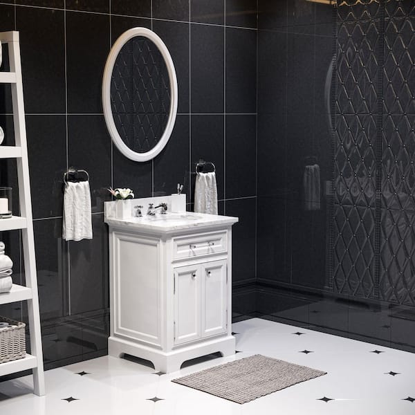 24 in. W x 22 in. D x 34 in. H Bath Vanity in White with Marble Vanity Top in Carrara White with White Basin