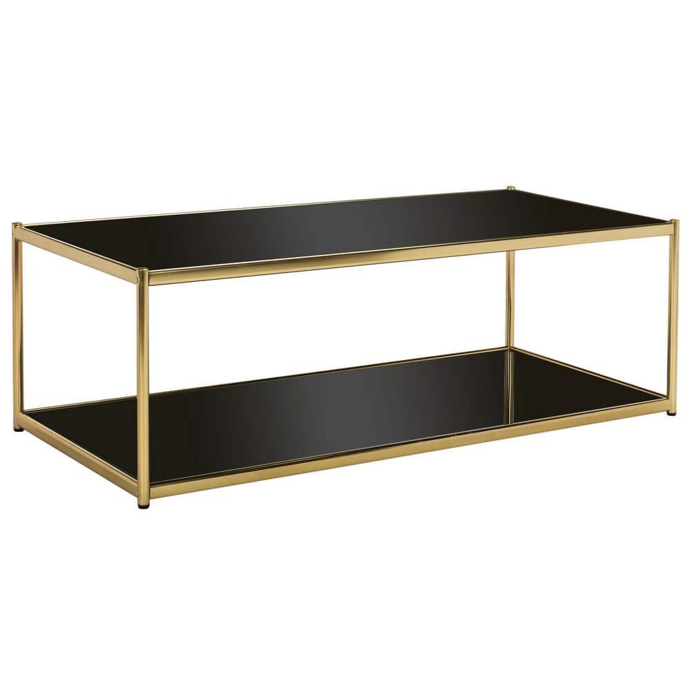 Bauhaus Inspired 51'' Gold and Glass Rectangular Coffee Table