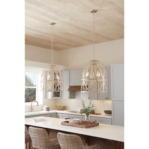 Chastain Collection 3-Light Brushed Nickel Bleached Oak Basket Farmhouse Pendant Light