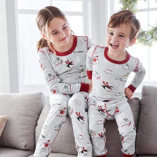 The Company Store Company Cotton Organic Family Snug Fit Ski Animal Kids 12  Grey/Multi Pajama Set 60017 - The Home Depot