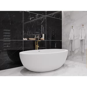 Lusso 75 in. L x 42 in. W Man-Made Stone Center Drain Freestanding Soaking Bathtub in Matte White