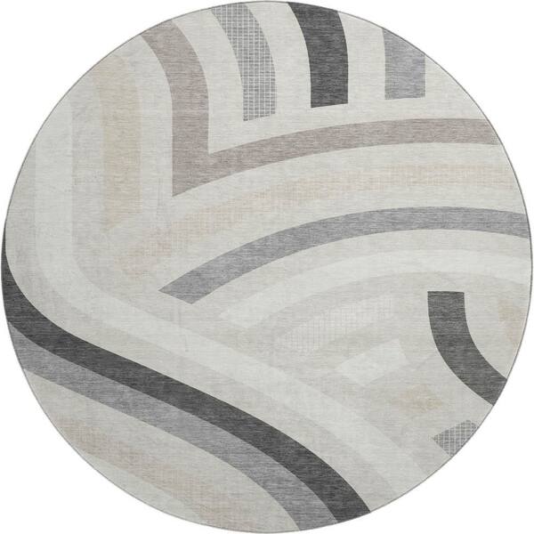 Mayfield Premium Machine Washable Abstract AMF2467 Linen 8 ft. x 8 ft. Round Rug