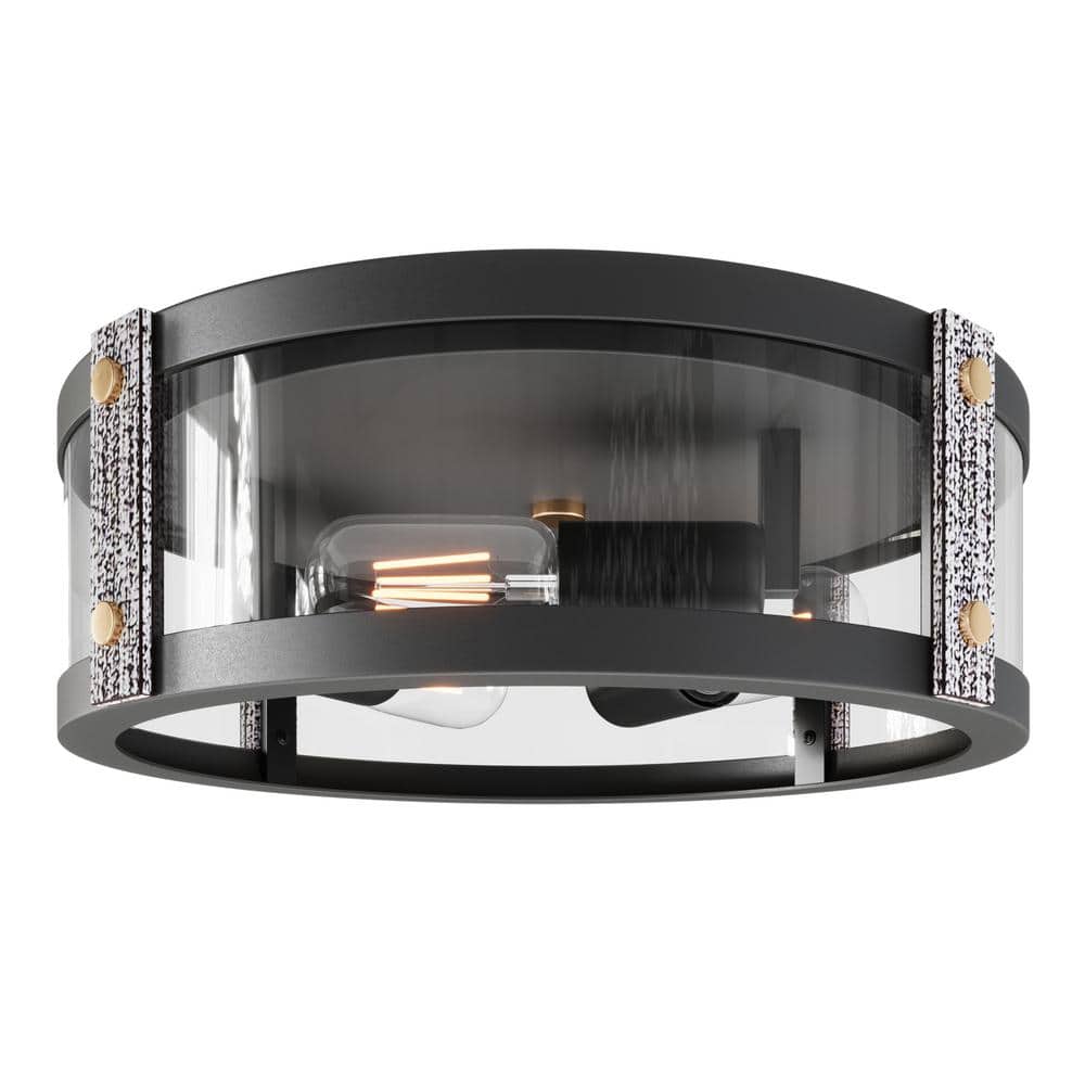 13 in. 3-Light Industrial Black Flush Mount Modern Ceiling Lighting Fixture