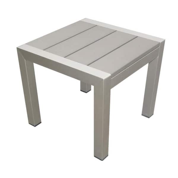 Benjara Gray Rectangular Metal and Plastic Outdoor Side Table