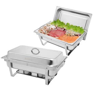 8 qt. Rectangle Stainless Steel Chafing Dish with Stand (Set of 2)
