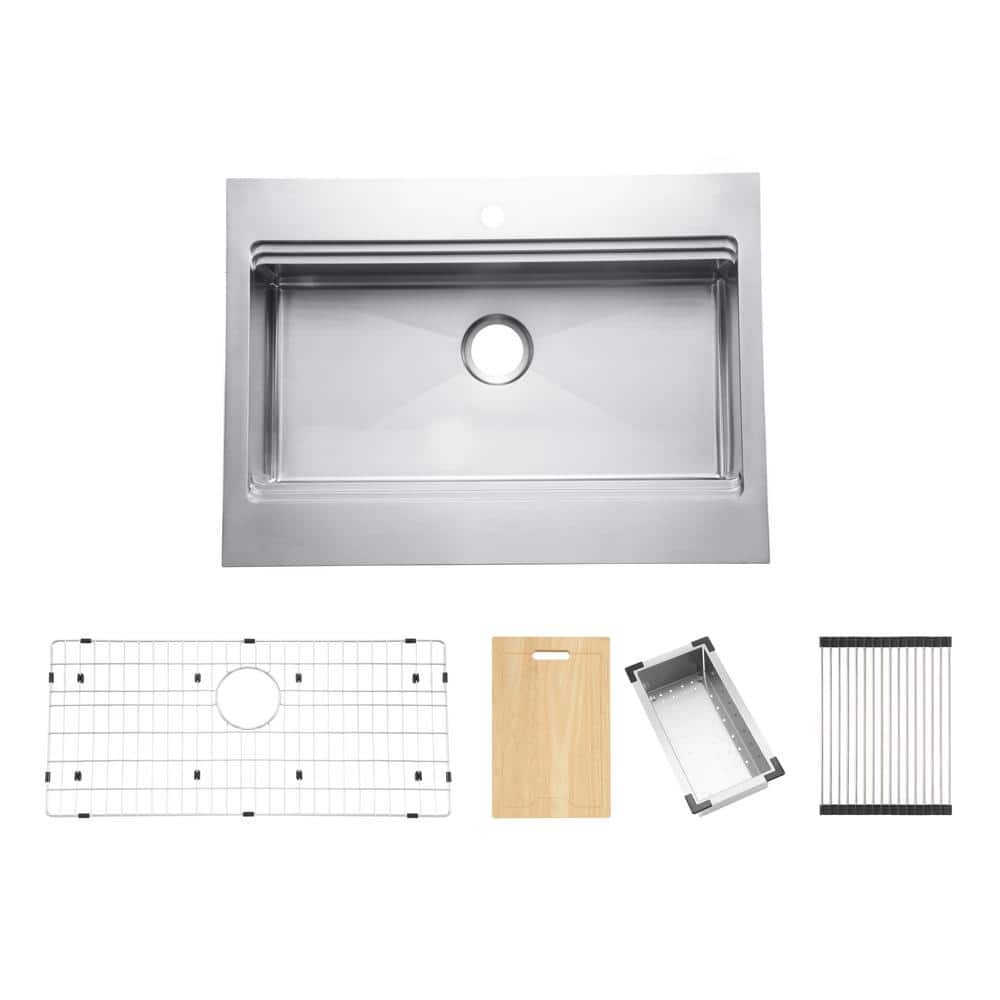 Blanchard 33'' Satin Stainless Steel Single Bowl Workstation Sink