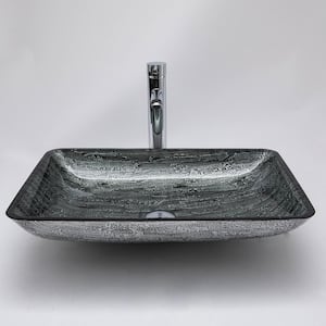 Black Tree Bark Glass Rectangular Vessel Bathroom Sink without Faucet