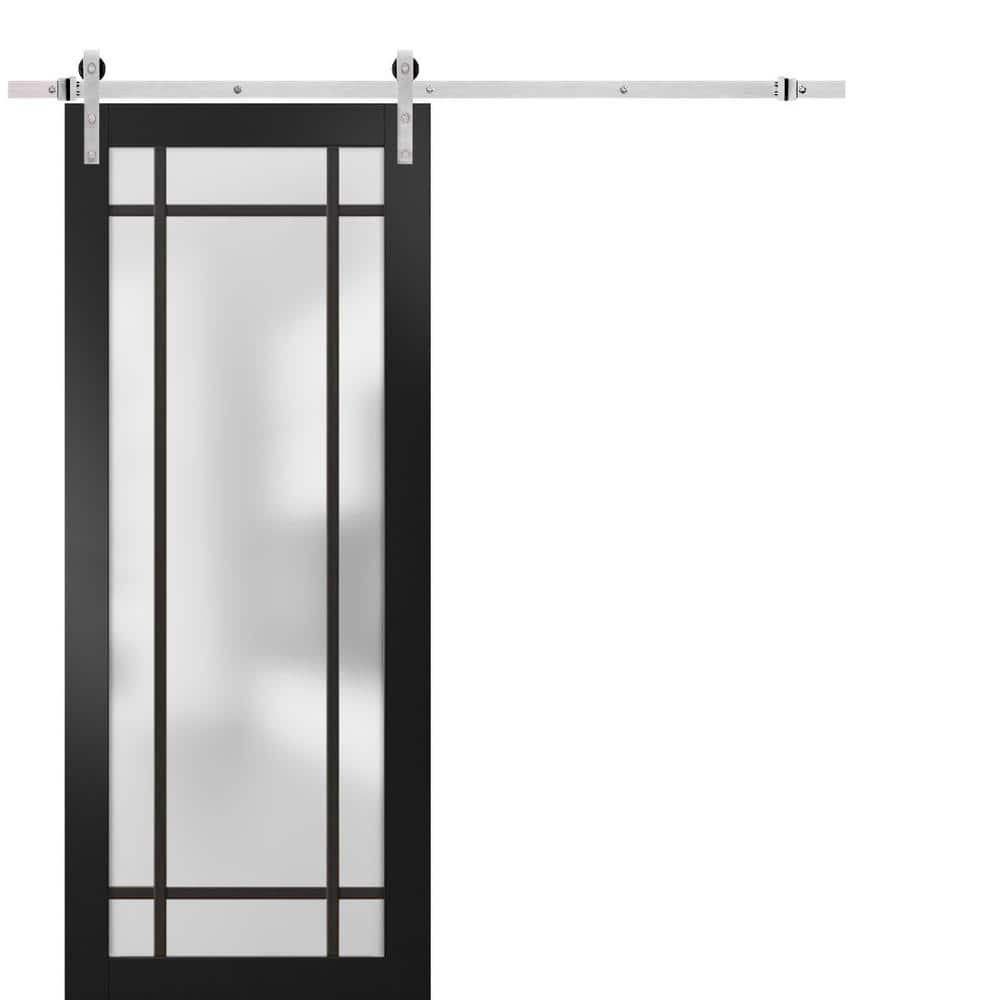 Assembly Required 36 in. x 80 in. 1-Panel Frosted Glass Black Matte Solid Wood Sliding Barn Door with Hardware Kit price history on PriceWatchPro