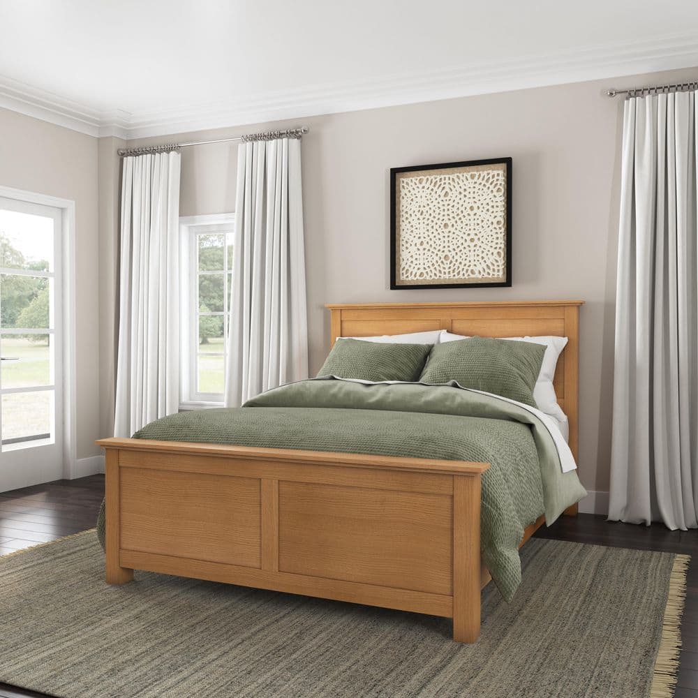 Oak Park Engineered Wood King Bed with Upholstered Headboard in Light Oak