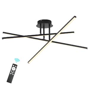 41 in. 3-Light Linear Black LED Dimmable Semi-Flush Mount for Dining Living Room Rotated Arms