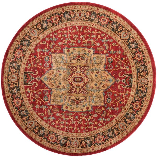SAFAVIEH Mahal Natural/Navy 7 ft. x 7 ft. Round Border Area Rug