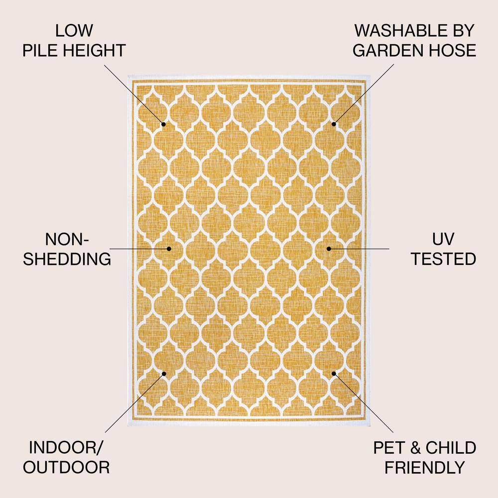 Moroccan Trellis Yellow/Cream 9' x 12' Synthetic Indoor/Outdoor Rug