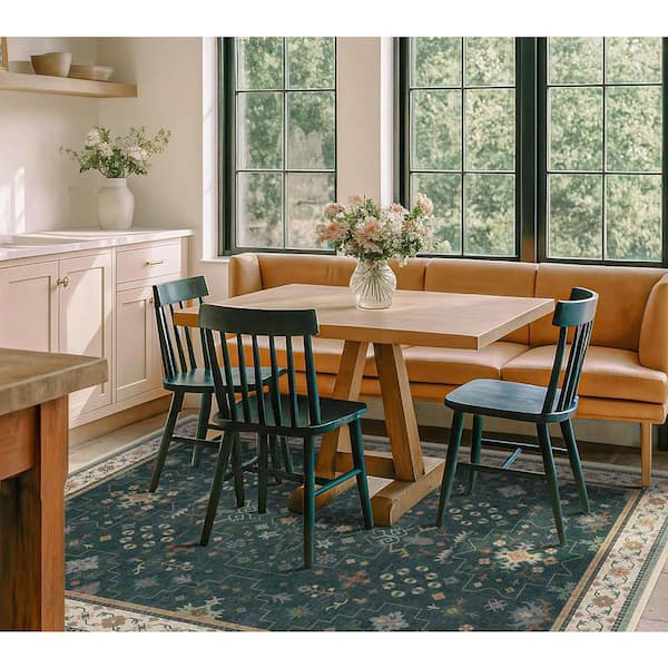 5 ft. x 7 ft. Dark Green Modern Vintage Boho Floral Washable Area Rug