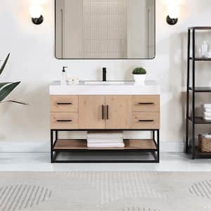 Bianco 48D in. W x 22 in. D x 34 in. H Single Sink Bath Vanity in Light Brown with White Composite Stone Top