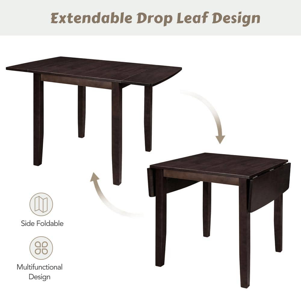 Espresso Solid Wood Drop Leaf Dining Table Set with X-Back Chairs