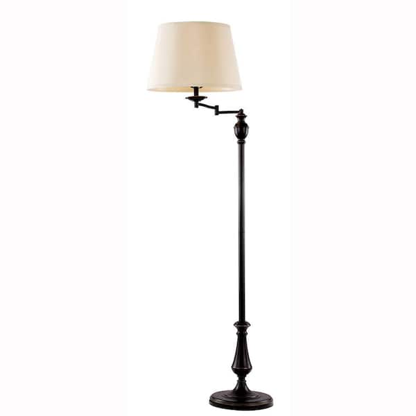 Hampton Bay 59 in. 1-Light CFL Oil Rubbed Bronze Swing-Arm Floor Lamp with Fabric Shade - Title 20 Certified with CFL Bulb Included