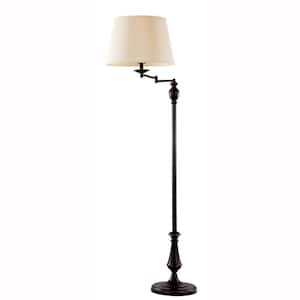 59 in. 1-Light Oil Rubbed Bronze Swing-Arm Floor Lamp with Fabric Lamp Shade - Title 20 Certified with LED Bulb Included