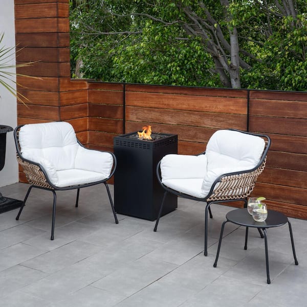 Hanover Bali 4-Piece Wicker Patio Conversation Set with White Cushions