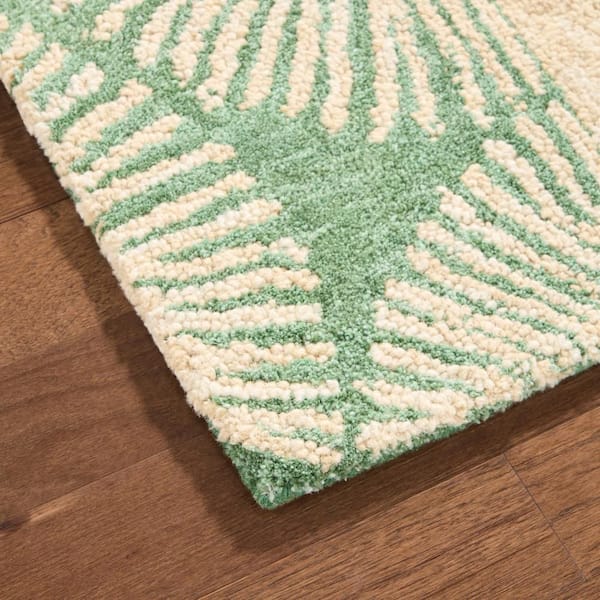 Kendall Fluted Geo Handcrafted Wool 2.5 ft. x 7 ft. Green Area Rug