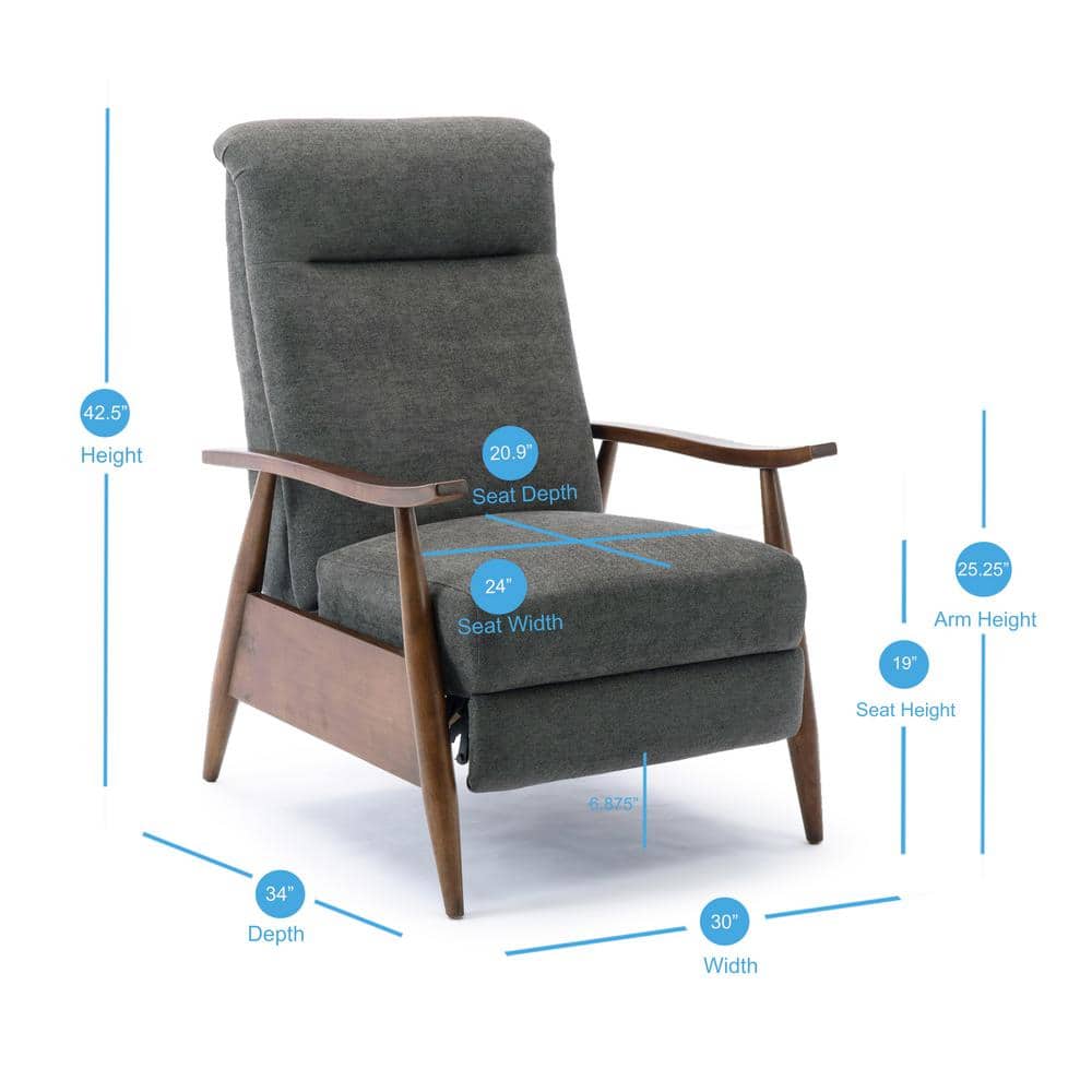 Soren Charcoal and Chestnut Mid-Century Modern Recliner