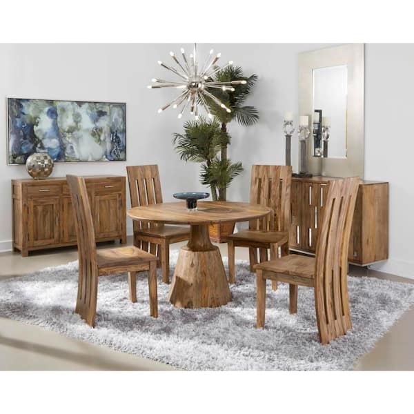 Litton Lane Round Brown Wood 46 in. Pedestal Cone Base Dining Table (Seats 4)
