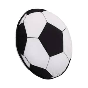 Sports Black and White Soccer Ball with Embroidery 13 in. x 13 in. Decorative Pillow