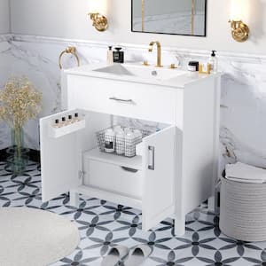 29.9 in. W Bathroom Vanity in White with Ceramic Sink and Ample Storage