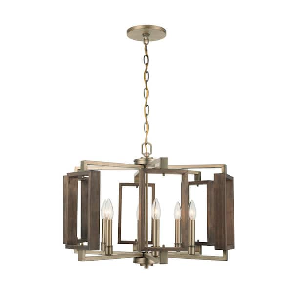 Zurich 6-Light Soft Gold Chandelier with Wood Accents