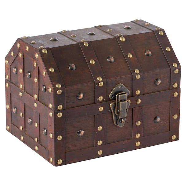 Vintiquewise Black Vintage Caribbean Pirate Chest with Decorative Nailed Design