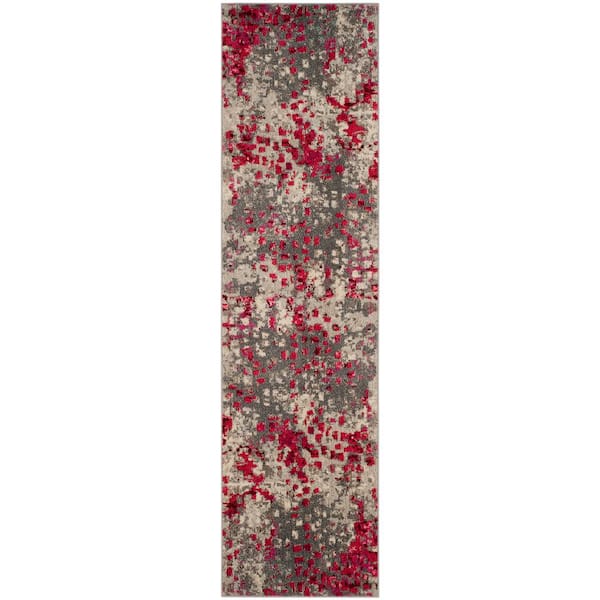 SAFAVIEH Monaco Gray/Fuchsia 2 ft. x 6 ft. Geometric Runner Rug