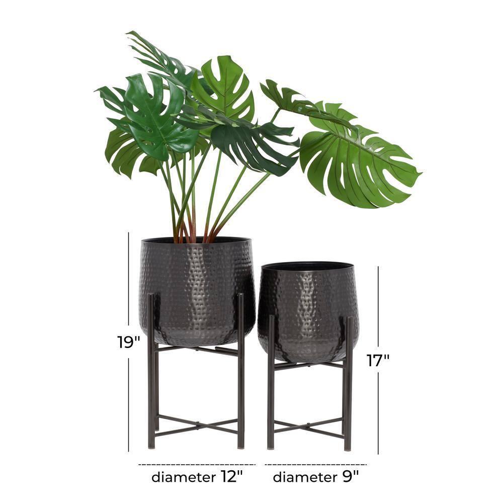 Large Black Metal Planter with Removable Stand, Set of 2
