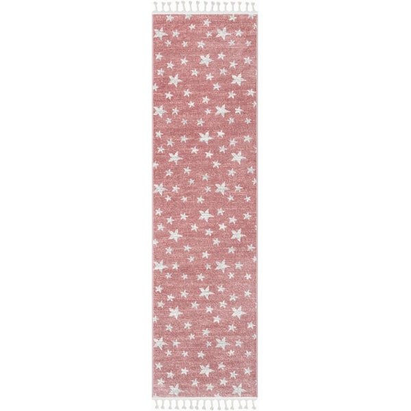 Well Woven Kennedy Stars Modern Kids Pink 2 ft. 7 in. x 9 ft. 10 in. Runner Area Rug
