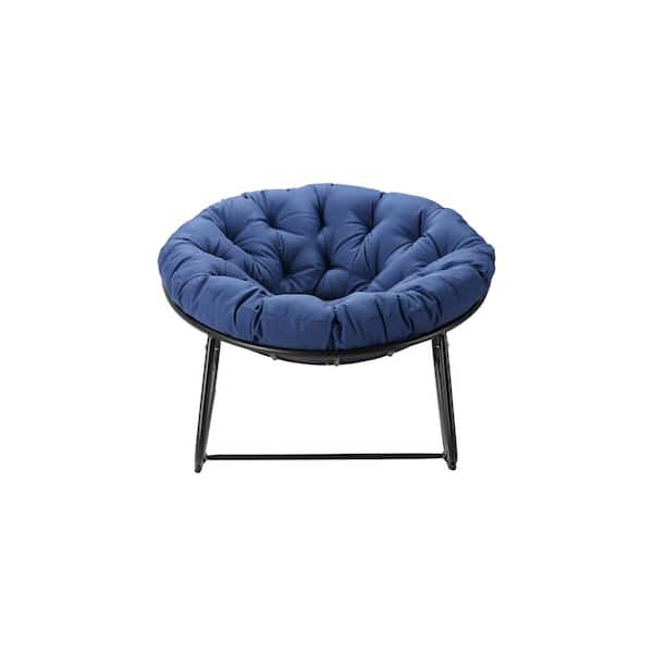 Unbranded Metal Round Outdoor Rocking Chair Dark Gray Durable Frame with Soft Blue Cushion Water-Resistant for Backyard